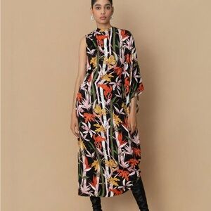 Borgo De Nor black floral Laurel kaftan midi dress - UK 10 / US 6 (Medium)